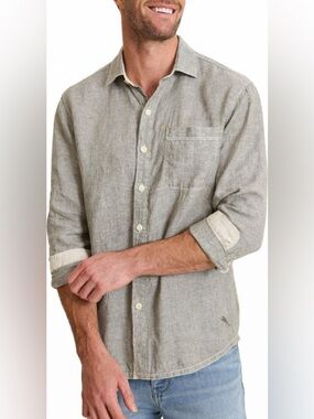Tommy Bahama Paradise Breezer Linen Long-Sleeve Shirt Tea Leaf Grey Coastal